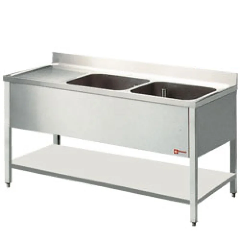 Plonge inox 2 bacs avec égouttoir à gauche 1400x600mm DIAMOND - L1421S/6 Remise