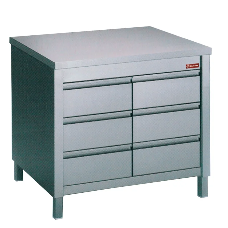Top Vente Meuble inox central 6 tiroirs 800x700mm DIAMOND - TACS87/M