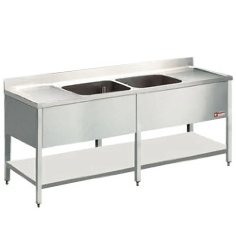 Plonge inox avec 2 bacs et 2 égouttoirs 2400x700mm DIAMOND Certifié