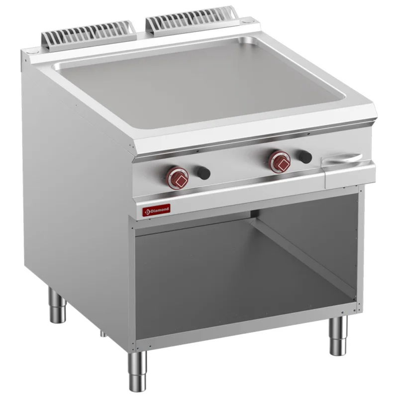 Petit Prix Plancha professionnelle gaz lisse en fonte 2 zones sur baie libre DIAMOND profondeur 900mm