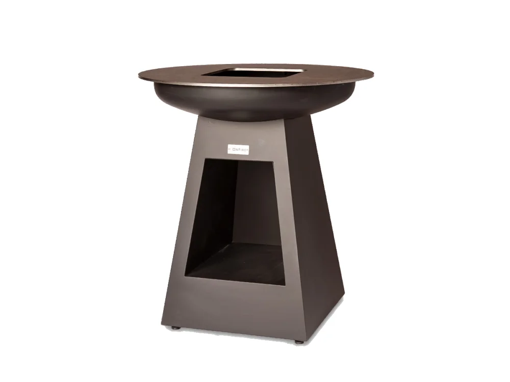 Meilleur Prix Barbecue brasero plancha hauteur 100cm version noir avec stockage bois ONFIRE