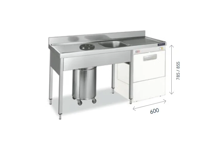Prix Promo Plonge inox 1 bac et vide déchets avec espace pour lave vaisselle 1800mm