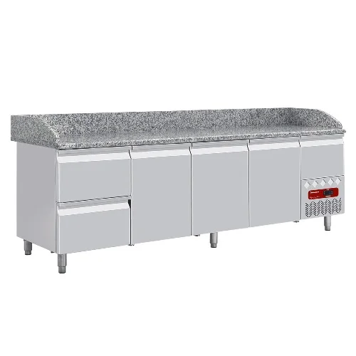 Table pizza 3 portes avec vitrine et 2tiroirs neutres+ range ustensiles DIAMOND TP361/P9 Nouvelle Collection