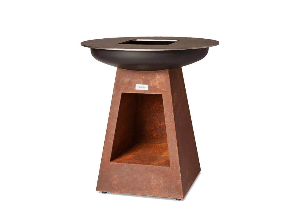 Barbecue brasero plancha hauteur 100cm version corten avec stockage bois ONFIRE Paiement Sécurisé